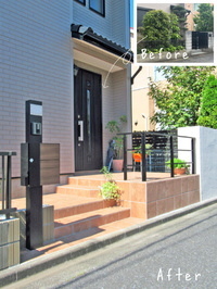 玄関ポーチ、門袖、門扉リフォームでオープン外構へ　印西市F邸