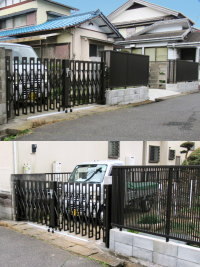 レール付きで開閉スムーズ伸縮門扉「アルシャイン?」　四街道市N邸