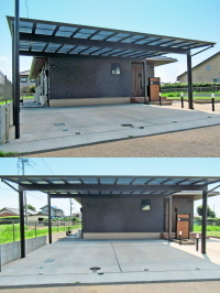 3台用カーポート「フーゴF」で広くてモダンな車庫に　柏市K邸