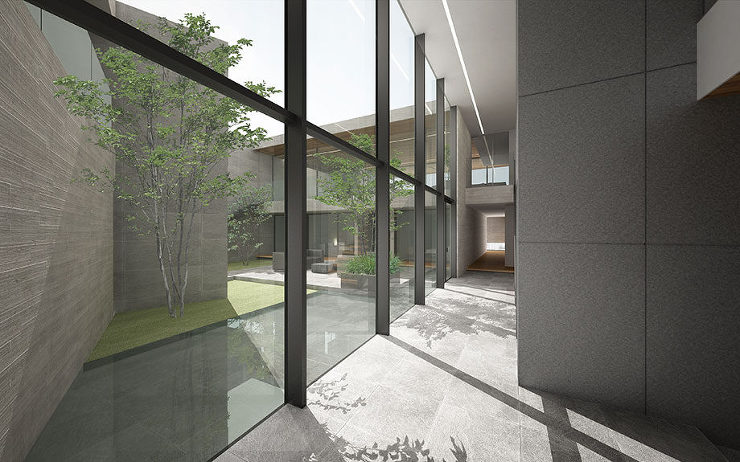 芦屋市に計画中のホテルライクな水盤のある中庭をもつ上質なモダン豪邸注文住宅