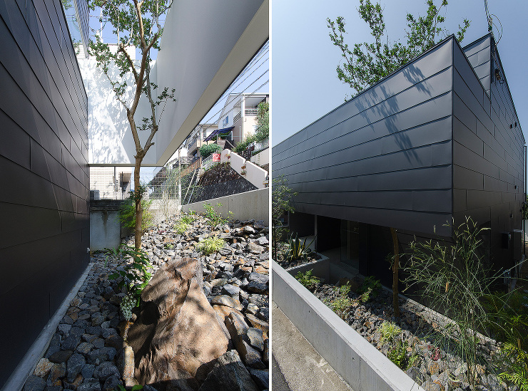 兵庫県明石市に建つ眺望のある住宅,植栽豊かなエントランス付近