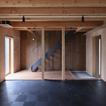 ワークスペースは間仕切りがなく　柱でエリアが区画されています