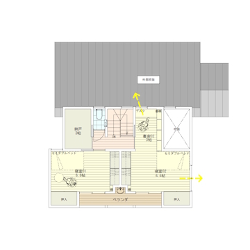 １階リビングからは階段踊り場を経て北側へも抜けていきます<BR>２階寝室は北側公園の桜を望む窓を持ちます