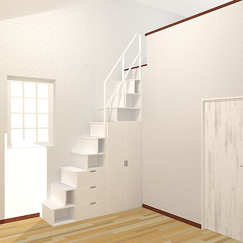 部屋側スチール手摺付ロフト階段