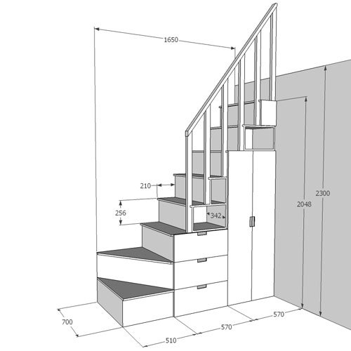 部屋側木製手すり付ロフト用家具階段