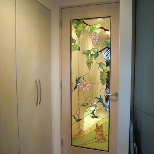 ぶどう・小鳥・子犬ドア | ステンドグラス アートプレイス