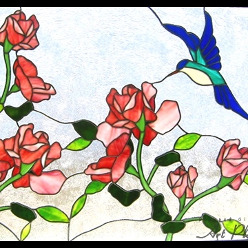 青い鳥とバラ | ステンドグラス アートプレイス
