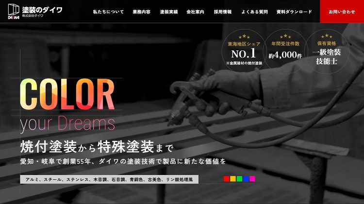 焼付塗装、塗装工事、建築金物のダイワ