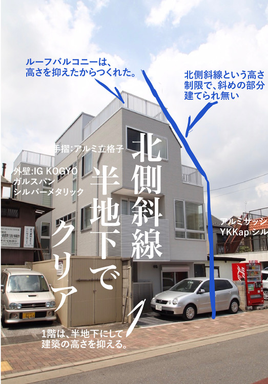 北側斜線を半地下でクリアした!厳しい建築基準法でも、豊かな住まいが実現...