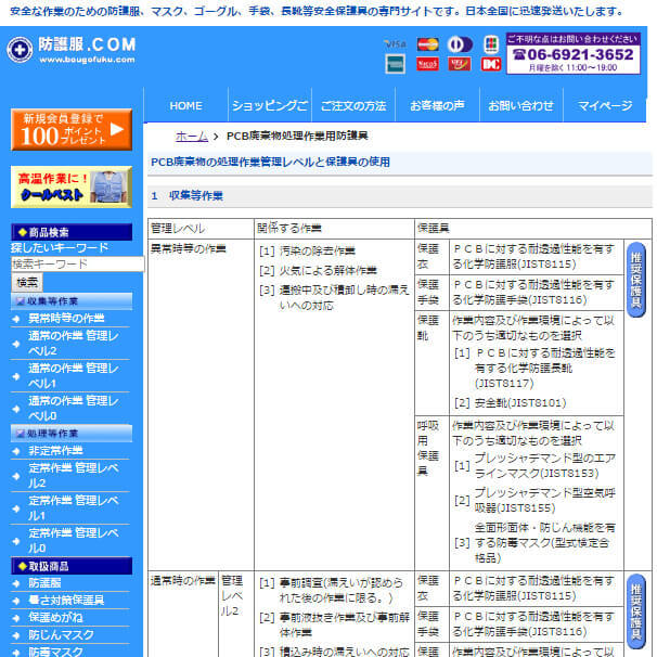 PCB廃棄物処理作業用防護具ご注文のページ ■防護服.COM■