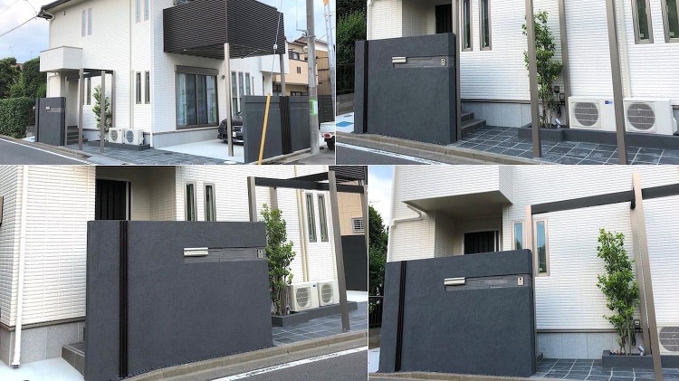 かっこいい新築外構工事【おしゃれな角柱をアーチと門柱に使った施工例】
