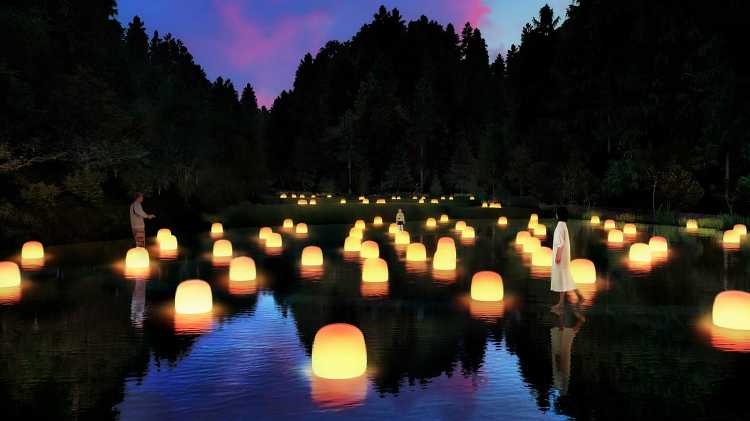 夜の森のミュージアム「チームラボ 幽谷隠田跡」が、茨城県北茨城市・五浦...