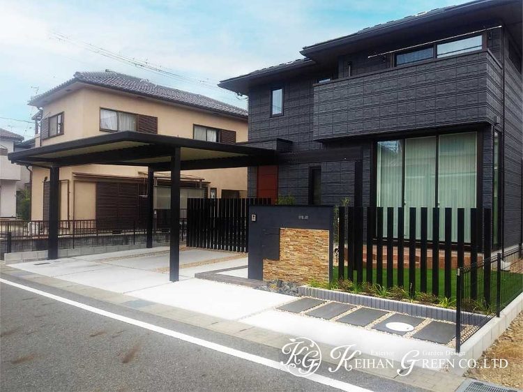 モダンな建物にマッチした高級感のある新築外構 東近江市 | 京阪グリー...