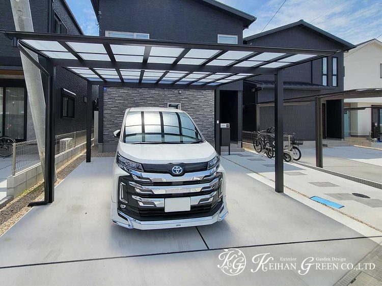 モノトーンデザインのシンプルオープン外構 大津市 | 京阪グリーン |...