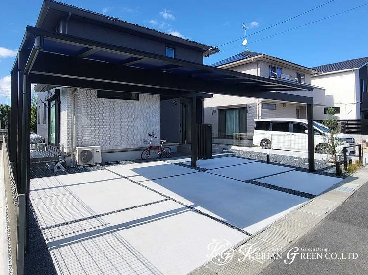 スッキリとしたモノトーンのオープン外構 守山市 | 京阪グリーン | ...