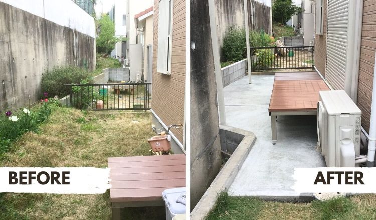 奈良市|庭リフォームで芝生管理が大変な庭をコンクリートにした施工事例