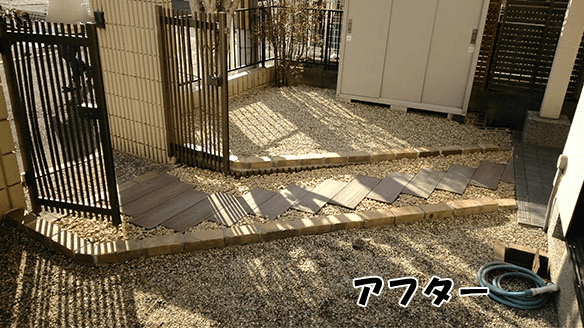固まる土で失敗。雑草を防いでアプローチを歩きやすくする工事