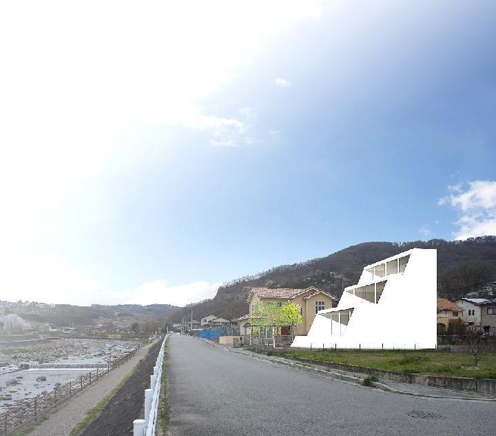 護岸断面を意匠に生かす店舗併用住宅、若手の設計プラン（18） | 日経...