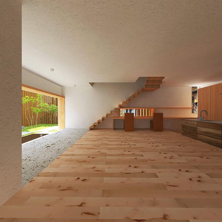 ゆるやかに開かれた杉格子のスクリーンの家｜水谷嘉信建築設計事務所